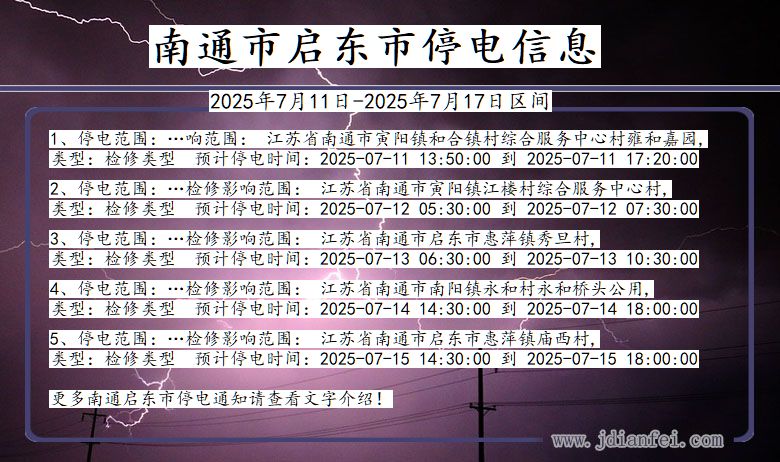 江苏省南通启东停电通知
