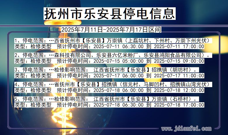 抚州乐安停电通知 江西省抚州乐安停电通知