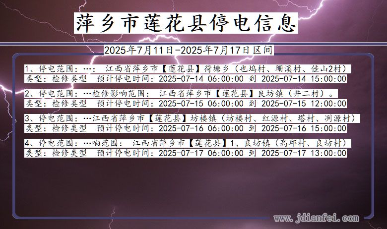 萍乡莲花停电通知 江西省萍乡莲花停电通知