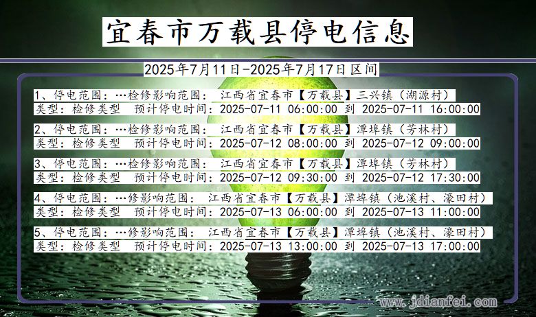 宜春万载停电通知 江西省宜春万载停电通知