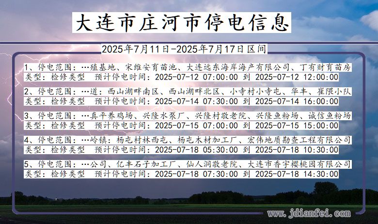 大连庄河停电通知 辽宁省大连庄河停电通知
