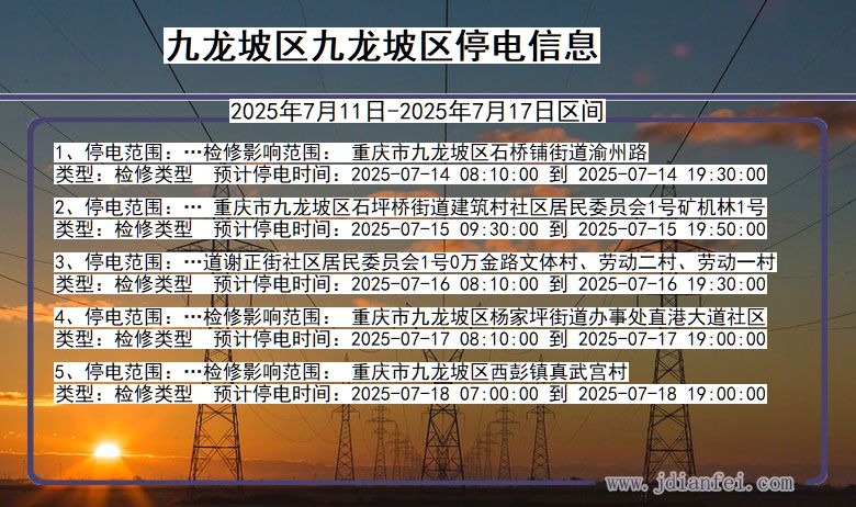 重庆市九龙坡区九龙坡停电通知