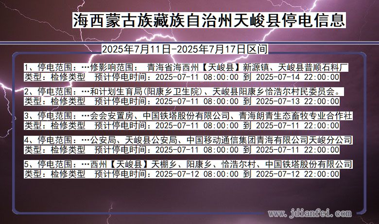 青海省海西蒙古族藏族自治州天峻停电通知