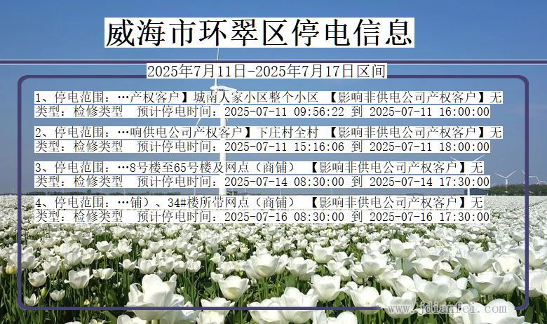 威海环翠停电通知 山东省威海环翠停电通知