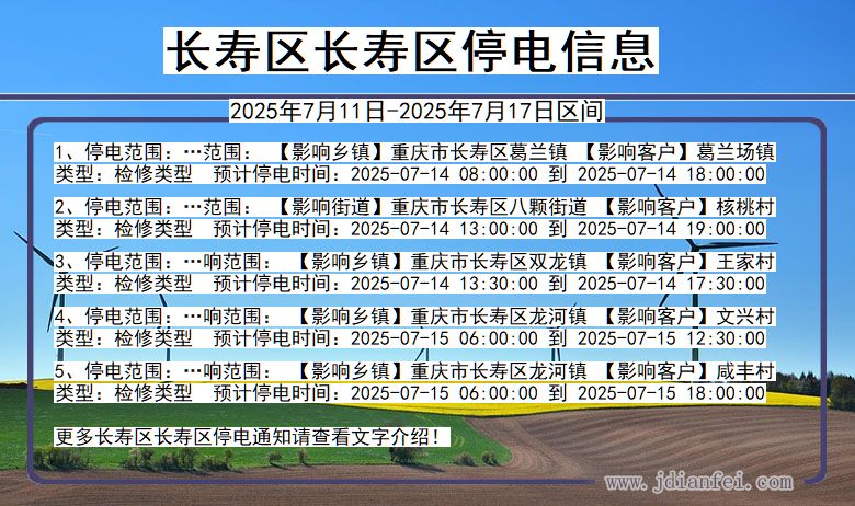 重庆市长寿区长寿停电通知