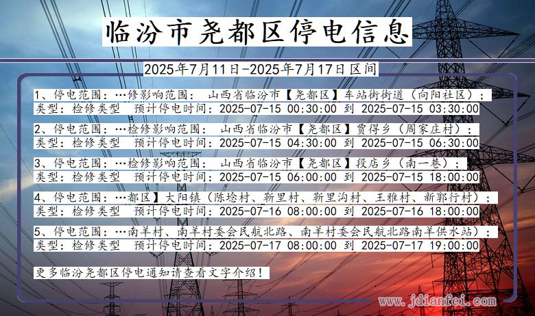 山西省临汾尧都停电通知