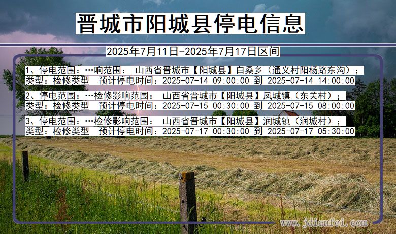 山西省晋城阳城停电通知