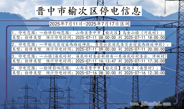 山西省晋中榆次停电通知