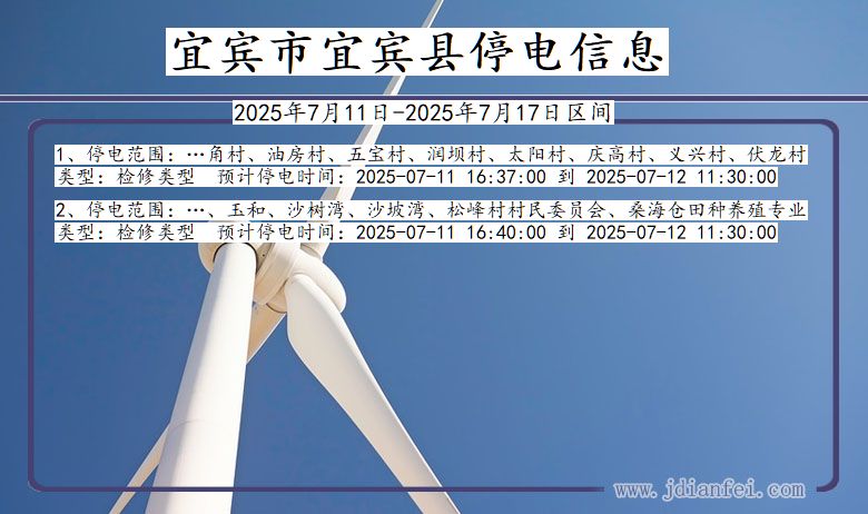 四川省宜宾宜宾停电通知
