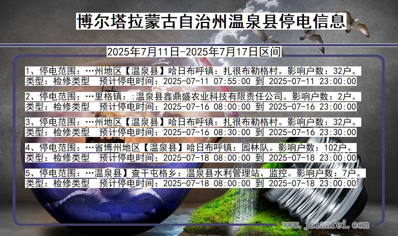 博尔塔拉蒙古自治州温泉停电通知 新疆维吾尔自治区博尔塔拉蒙古自治州温泉停电通知