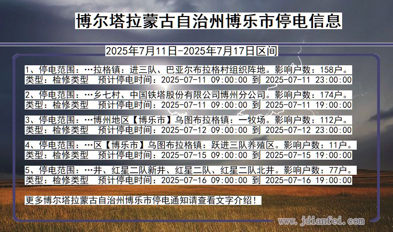 新疆维吾尔自治区博尔塔拉蒙古自治州博乐停电通知