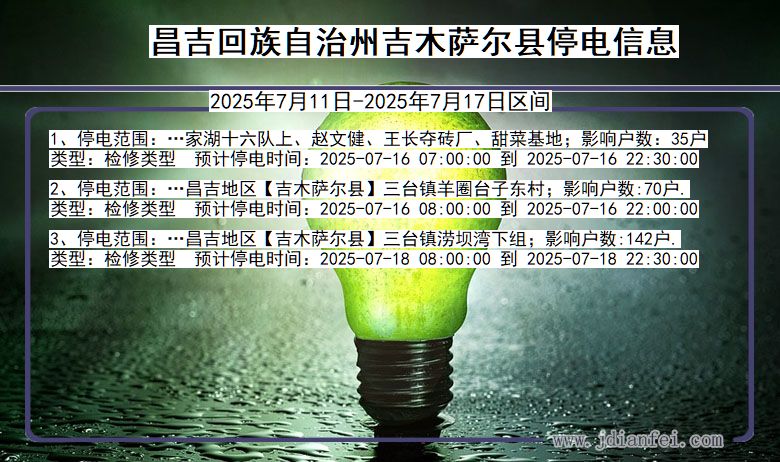 昌吉回族自治州吉木萨尔停电通知 新疆维吾尔自治区昌吉回族自治州吉木萨尔停电通知