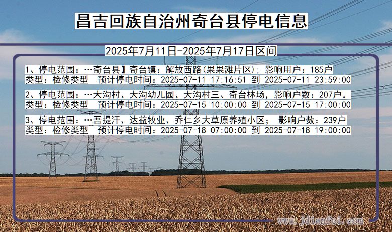 昌吉回族自治州奇台停电通知 新疆维吾尔自治区昌吉回族自治州奇台停电通知