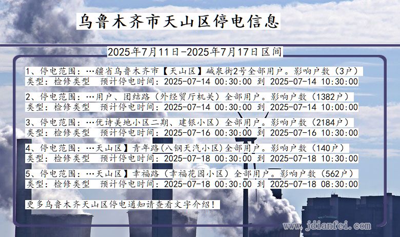 乌鲁木齐天山停电通知 新疆维吾尔自治区乌鲁木齐天山停电通知