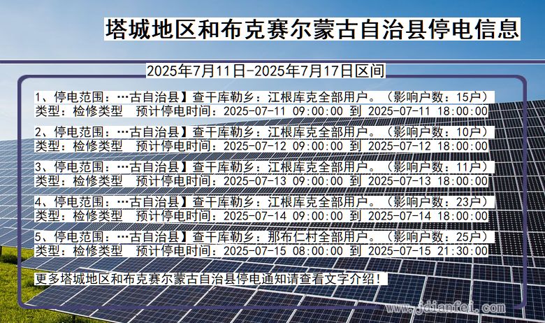 新疆维吾尔自治区塔城地区和布克赛尔蒙古自治停电通知