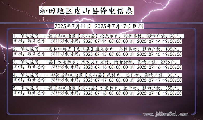 新疆维吾尔自治区和田地区皮山停电通知