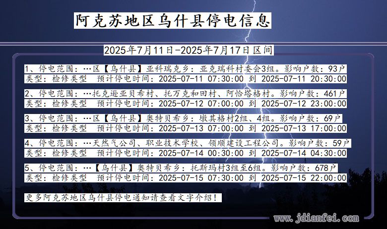 新疆维吾尔自治区阿克苏地区乌什停电通知