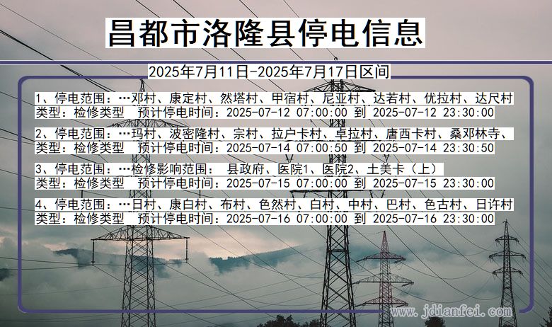 西藏自治区昌都洛隆停电通知