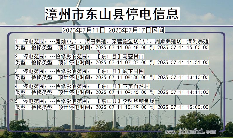 福建省漳州东山停电通知