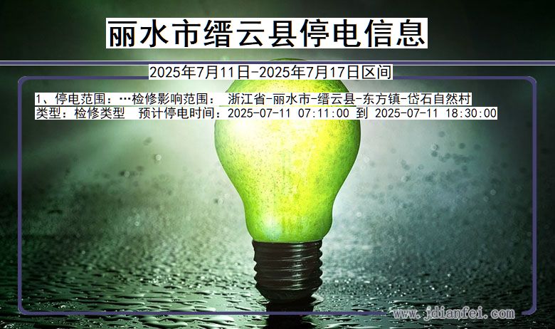 浙江省丽水缙云停电通知
