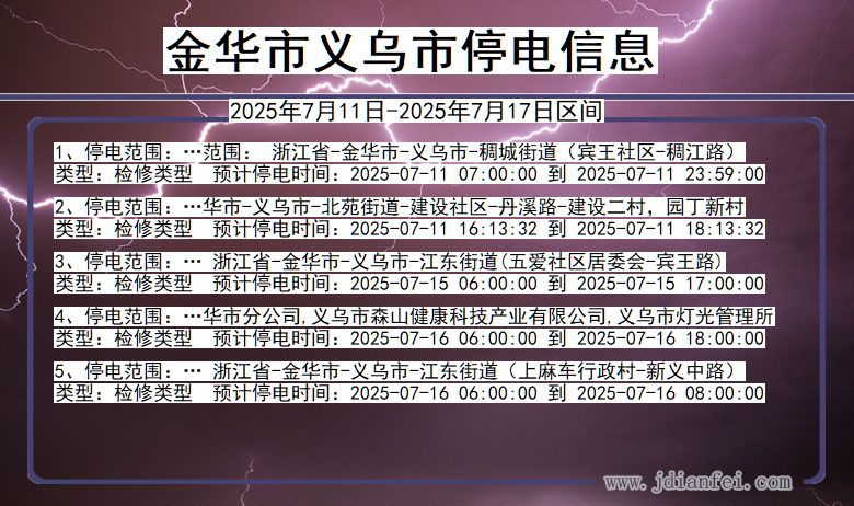 金华义乌停电通知 浙江省金华义乌停电通知
