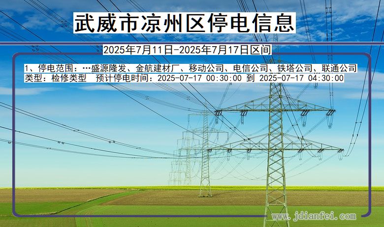 甘肃省武威凉州停电通知