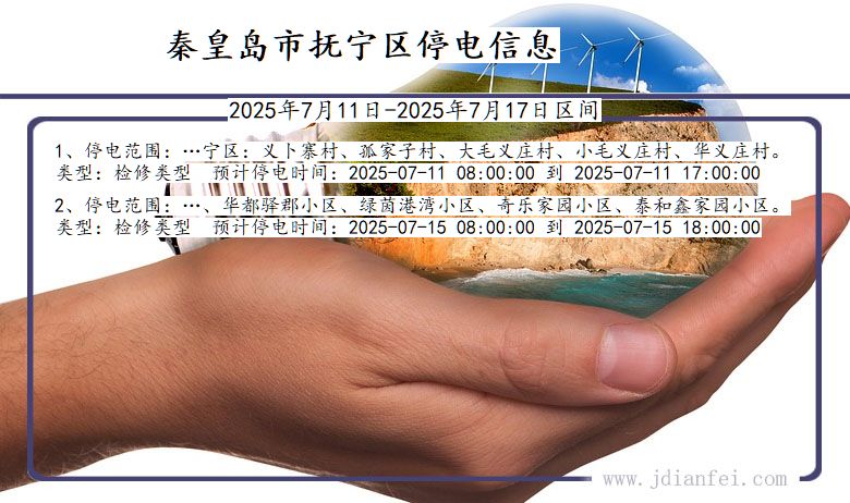 河北省秦皇岛抚宁停电通知