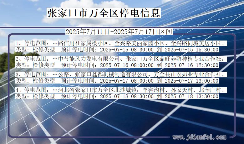 张家口万全停电通知 河北省张家口万全停电通知