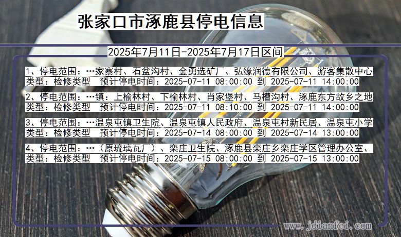 张家口涿鹿停电通知 河北省张家口涿鹿停电通知