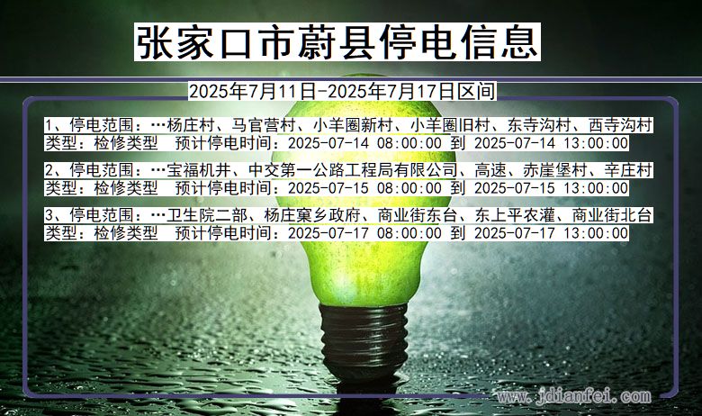 河北省张家口蔚县停电通知