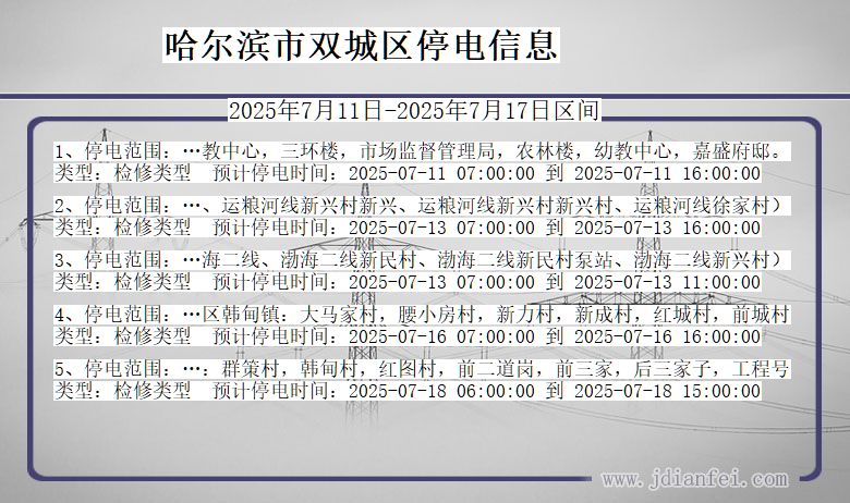 黑龙江省哈尔滨双城停电通知