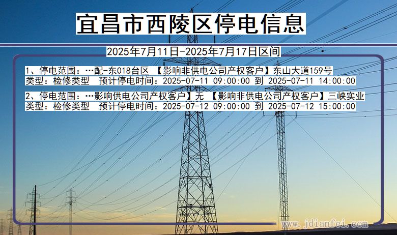 湖北省宜昌西陵停电通知