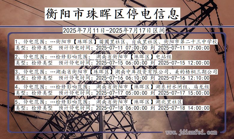 湖南省衡阳珠晖停电通知