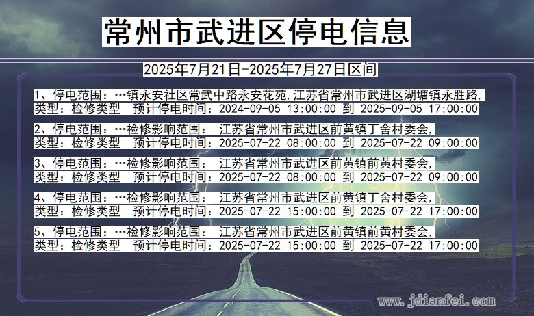 江苏省常州武进停电通知