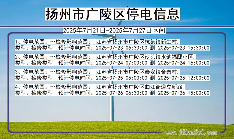 江苏省扬州广陵停电通知