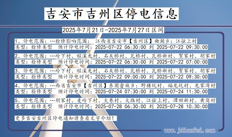 吉安吉州停电通知 江西省吉安吉州停电通知