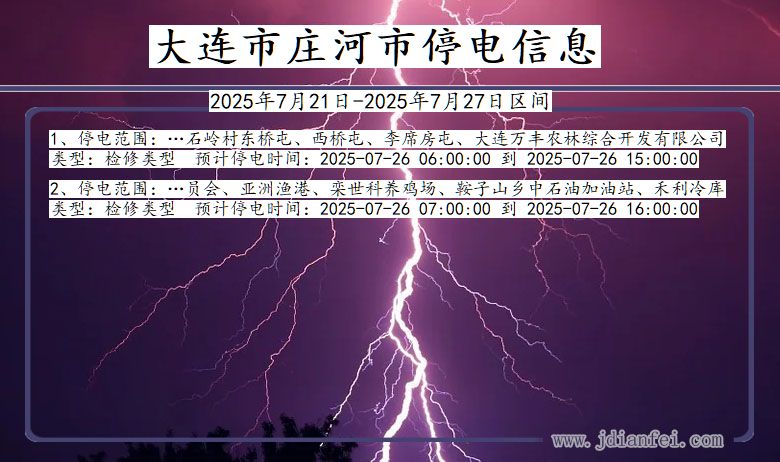 大连庄河停电通知 辽宁省大连庄河停电通知