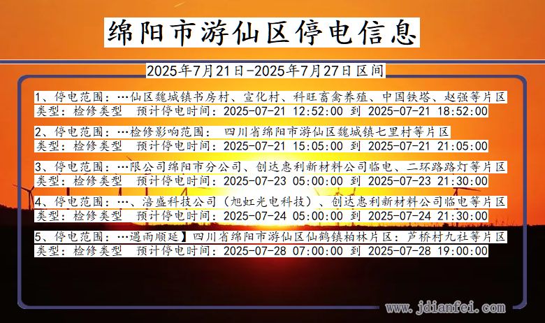 四川省绵阳游仙停电通知