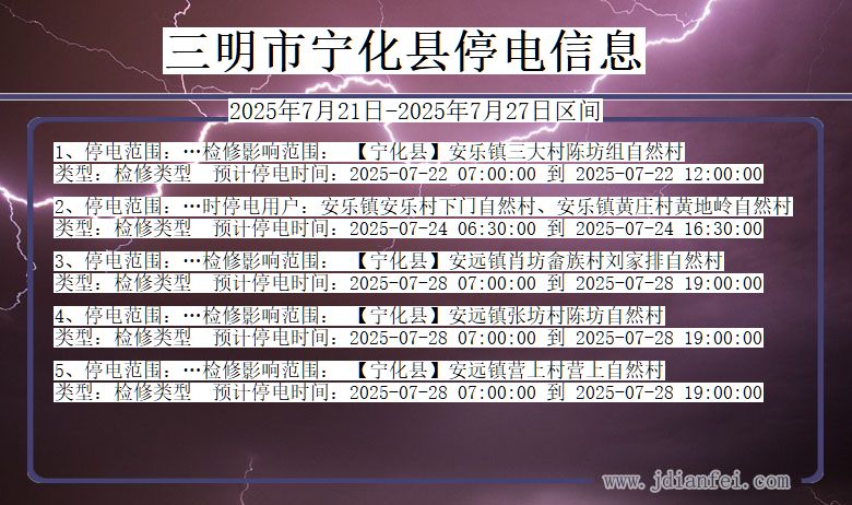 三明宁化停电通知 福建省三明宁化停电通知