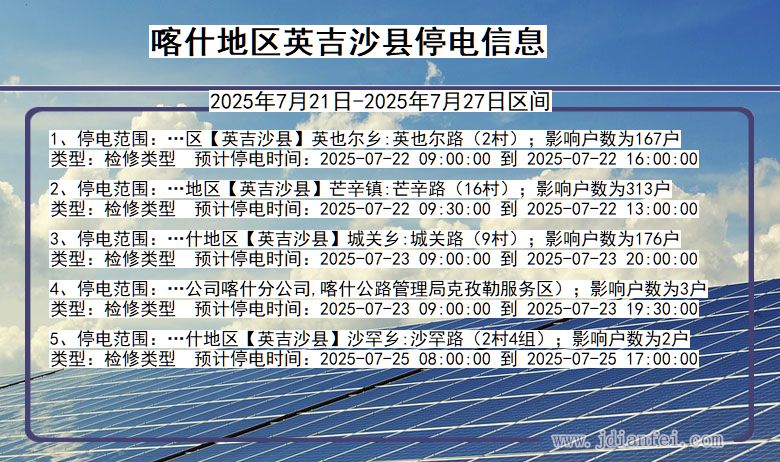 喀什地区英吉沙停电通知 新疆维吾尔自治区喀什地区英吉沙停电通知
