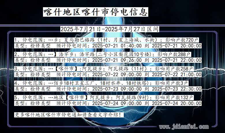 新疆维吾尔自治区喀什地区喀什停电通知