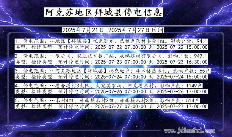 阿克苏地区拜城停电通知 新疆维吾尔自治区阿克苏地区拜城停电通知