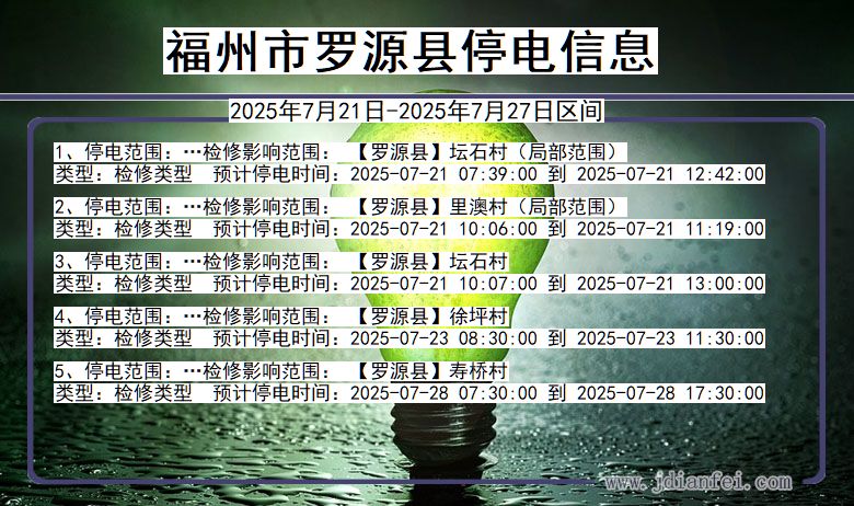 福州罗源停电通知 福建省福州罗源停电通知