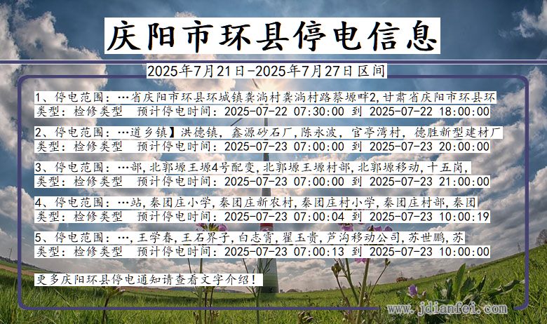 甘肃省庆阳环县停电通知