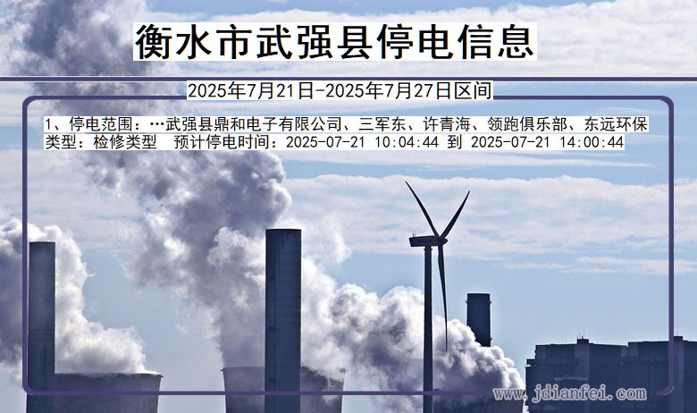 衡水武强停电通知 河北省衡水武强停电通知