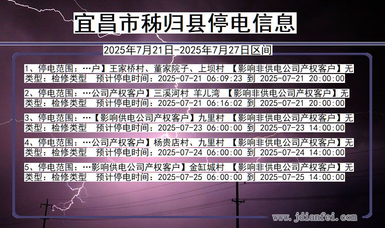 宜昌秭归停电通知 湖北省宜昌秭归停电通知