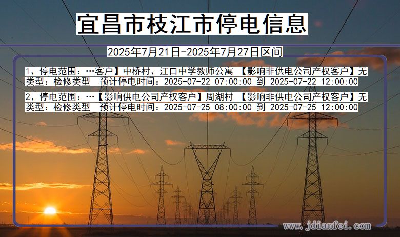 湖北省宜昌枝江停电通知