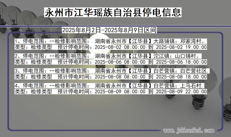 永州江华瑶族自治停电通知 湖南省永州江华瑶族自治停电通知