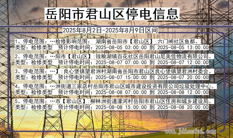 岳阳君山停电通知 湖南省岳阳君山停电通知