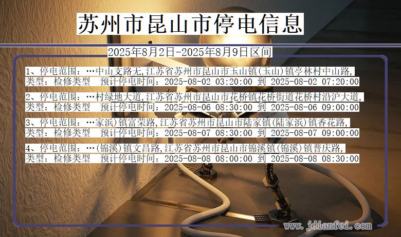 江苏省苏州昆山停电通知